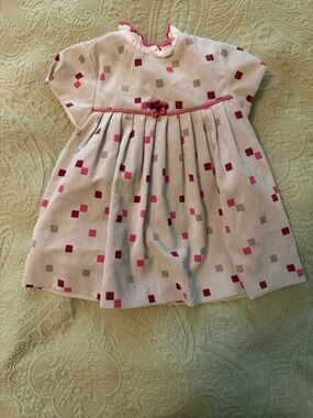 Girls Pink & Cream Square-Print Pleated Dress